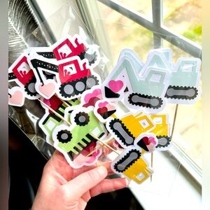 Valentines Day Construction Themed Cupcake Toppers - New Set of 12.